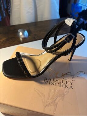 Badgley Mischka Black Beaded Strappy Stiletto Sandals